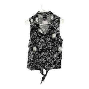 Harry Potter Marauders Map Pattern Black & White Sleeveless Tie Bottom Top XL